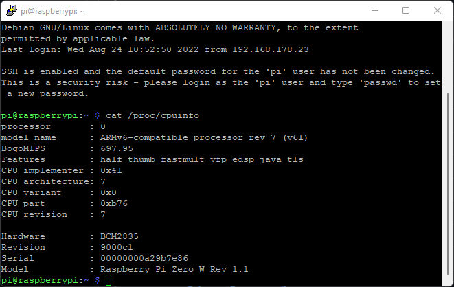 Raspberry Pi Zero W mit ARMv6 Porzessor